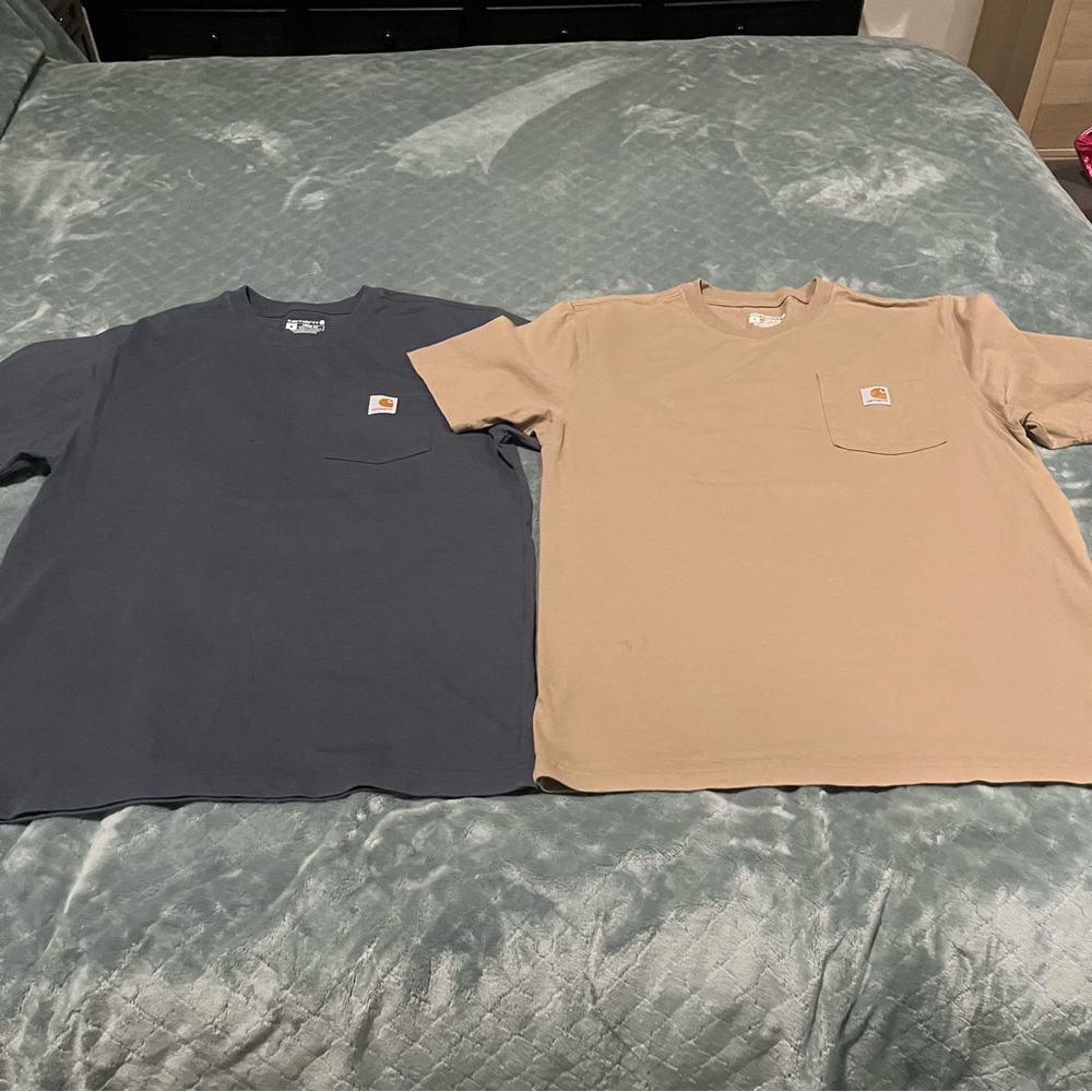 Carhartt Mens Loose Fit Heavyweight Pocket T-Shirt Bundle 2 Pack Navy Tan Size M